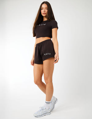 Kaiia Logo Sweat Shorts Brown