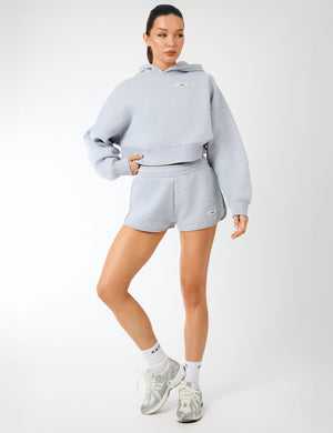Kaiia Label Logo Curve Hem Mini Shorts Grey Marl