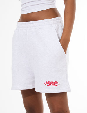 Kaiia Running Club Logo Sweat Shorts Light Grey Marl