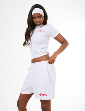 Kaiia Running Club Logo Sweat Shorts Light Grey Marl