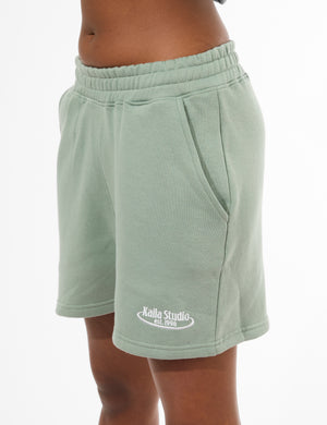 Kaiia Running Club Logo Sweat Shorts Green Tea
