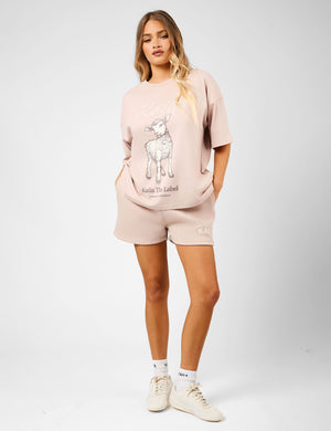 Kaiia Script Logo Mini Sweat Shorts Champagne & Crème