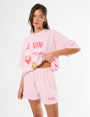 Kaiia Logo Mini Sweat Shorts Baby Pink