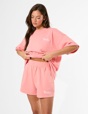 Kaiia Logo Mini Sweat Shorts Bright Coral