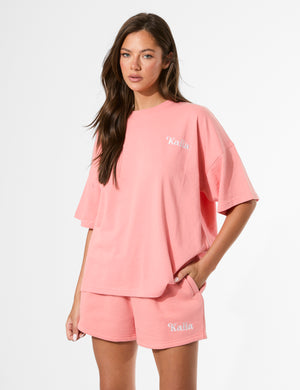 Kaiia Logo Mini Sweat Shorts Bright Coral