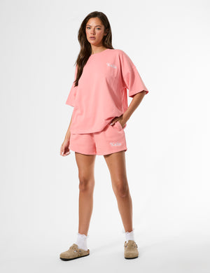 Kaiia Logo Mini Sweat Shorts Bright Coral