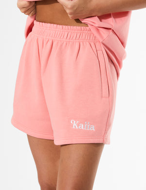 Kaiia Logo Mini Sweat Shorts Bright Coral