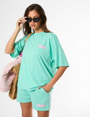 Kaiia Bubble Graphic Sweat Shorts Spearmint & Baby Pink