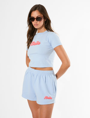 Kaiia Bubble Graphic Mini Sweat Shorts Baby Blue & Coral