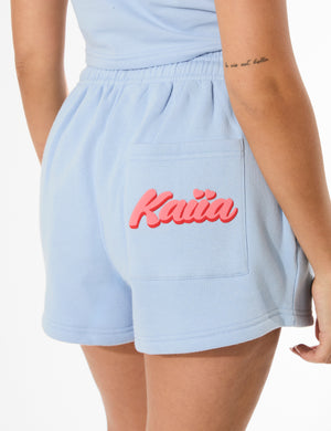Kaiia Bubble Graphic Mini Sweat Shorts Baby Blue & Coral