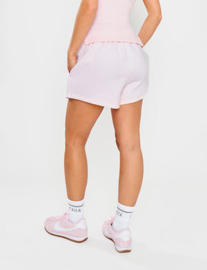 Kaiia Slogan Mini Sweat Shorts Shell Pink