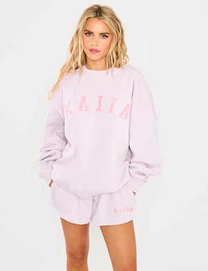 Kaiia Slogan Mini Sweat Shorts Pale Lavender