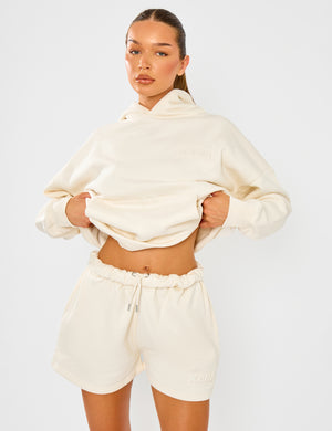 Kaiia Embossed Bubble Logo Mini Sweat Shorts Almond Milk