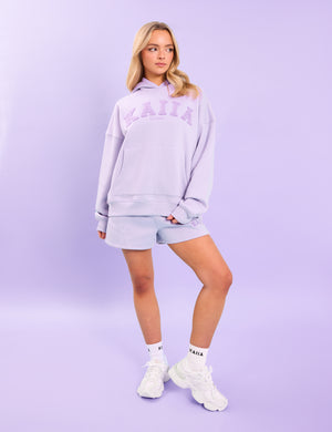 Kaiia Studio Borg Slogan Oversized Hoodie Lilac