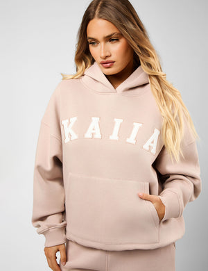 Kaiia Slogan Oversized Hoodie Champagne & Creme