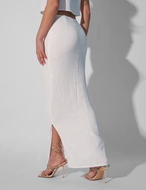 Kaiia Textured Column Side Split Maxi Skirt Co-ord White
