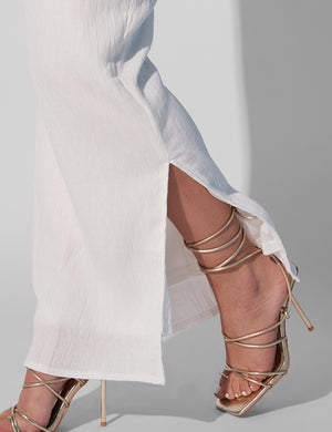 Kaiia Textured Column Side Split Maxi Skirt Co-ord White
