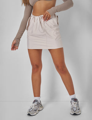 Drawstring Waist Cargo Mini Skirt Stone