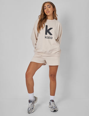 Kaiia Slogan Relaxed Sweat Short Cream