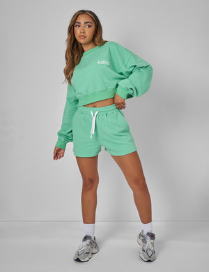 Relaxed Contrast Drawcord Sweat Shorts Green