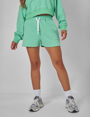 Relaxed Contrast Drawcord Sweat Shorts Green