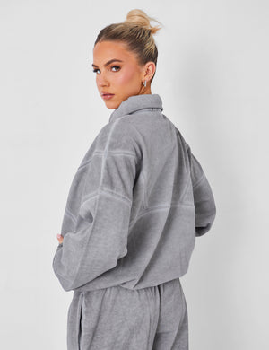 Half Zip Oversized Sweatshirt Co-ord Washed Grey