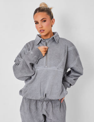 Half Zip Oversized Sweatshirt Co-ord Washed Grey