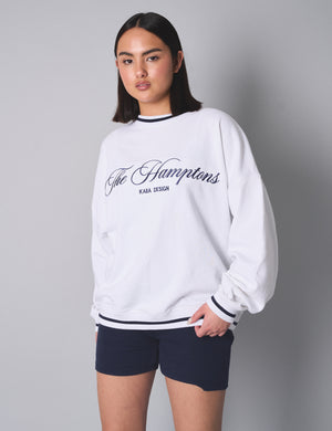 Kaiia Contrast Binding Hamptons Oversized Sweatshirt White