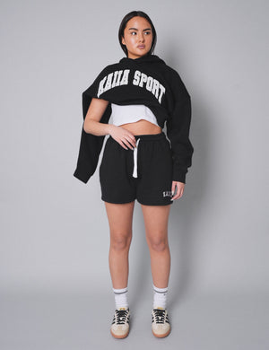 Kaiia Sport Slogan Oversized Hoodie Black With White