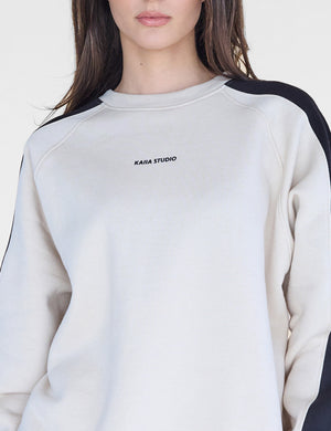 Kaiia Studio Contrast Panel Oversized Sweatshirt Stone & Black