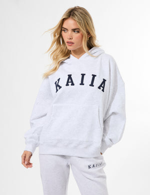 Kaiia Slogan Oversized Hoodie In Grey Marl