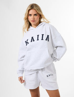 Kaiia Slogan Oversized Hoodie In Grey Marl