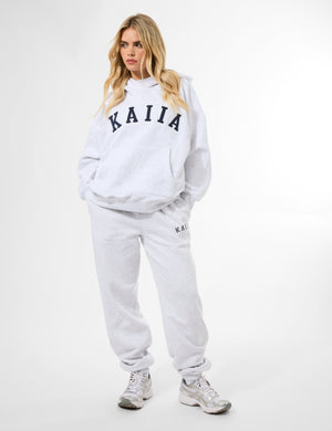 Kaiia Slogan Oversized Hoodie In Grey Marl