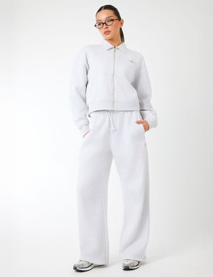 Kaiia Label Logo Collared Zip Through Sweatshirt Light Grey Marl