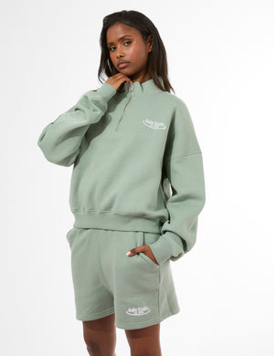 Kaiia Running Club Logo Quarter Zip Sweatshirt Green Tea