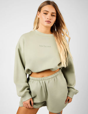 Kaiia The Label Bubble Hem Cropped Sweatshirt Sage