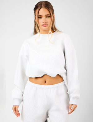 Kaiia The Label Bubble Hem Cropped Sweatshirt Light Grey Marl