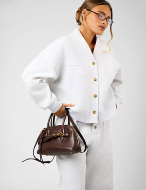 Kaiia Script Logo Button Down Detail Sweat Cardigan Light Grey Marl