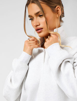 Kaiia Script Logo Button Detail Collar Sweatshirt Light Grey Marl