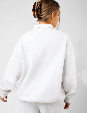 Kaiia Script Logo Button Detail Collar Sweatshirt Light Grey Marl