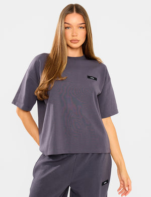 Kaiia Interlock Boxy T-Shirt Midnight Charcoal