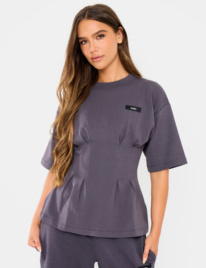 Kaiia Interlock Cinched Waist T-Shirt Midnight Charcoal