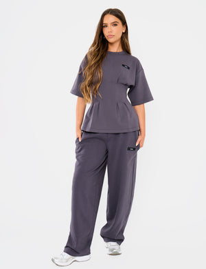 Kaiia Interlock Cinched Waist T-Shirt Midnight Charcoal