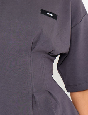 Kaiia Interlock Cinched Waist T-Shirt Midnight Charcoal