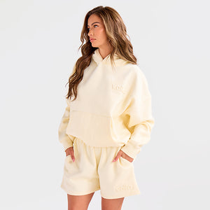 Kaiia Embossed Logo Oversized Hoodie Lemon