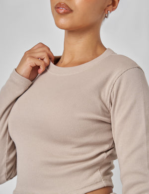 Long Sleeve Ribbed Top Stone