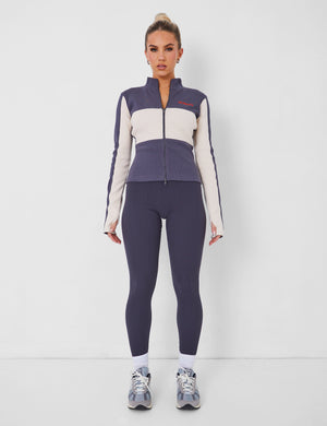 Kaiia Motocross Zip Through Ribbed Long Sleeve Top Dark Grey