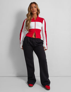 Kaiia Motocross Zip Through Ribbed Long Sleeve Top Red