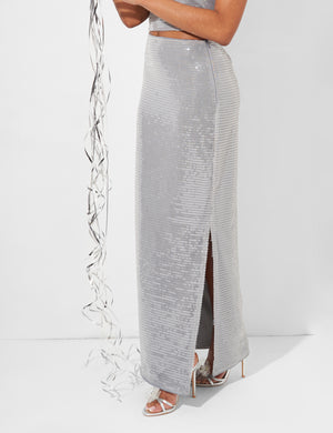 Sequin Maxi Skirt Grey