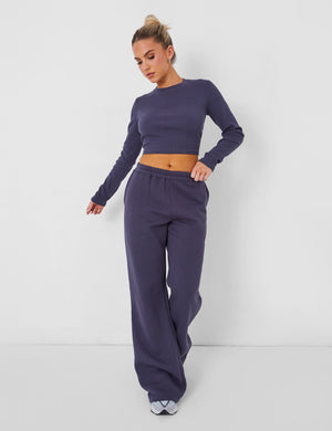 Long Sleeve Ribbed Top Dark Grey